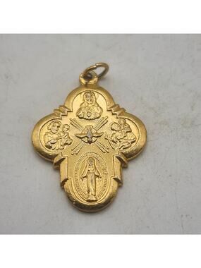 Gold Tone Catholic Four Way Miraculous Medal Pendant China Mary Jesus Charm Dove